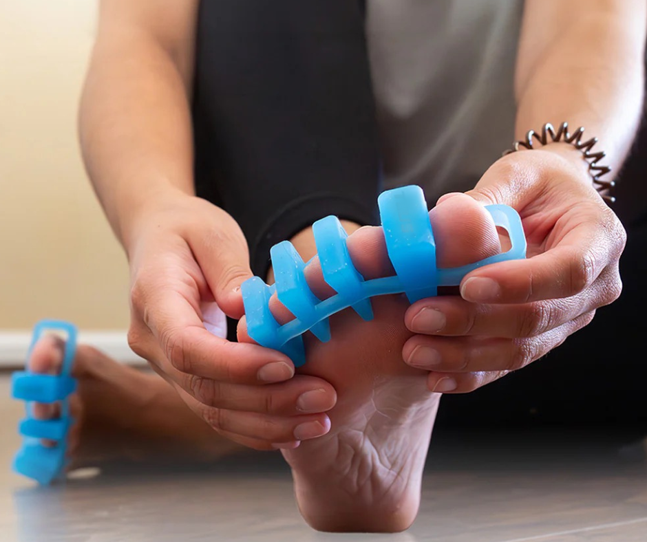 woman with silicone toe spacers on feet